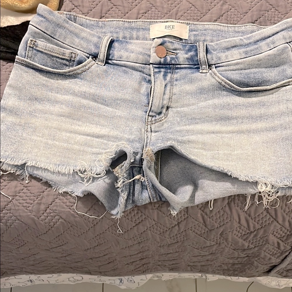 BKE Faded Blue Denim Frayed Shorts